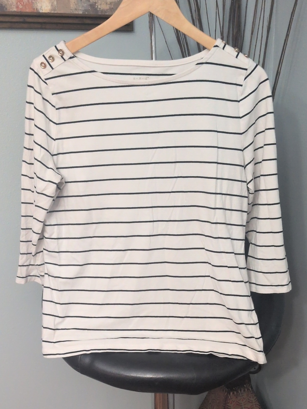 a new day White Striped Long Sleeve Tee with Shoulder Buttons